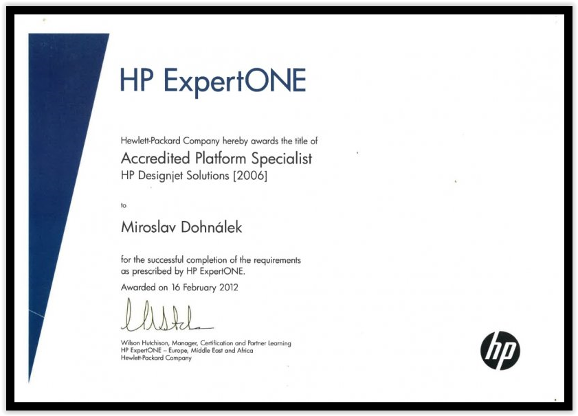 Certifikát HP ExpertONE